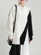 Simple Loose Color-Block Zipper Knitted Sweater